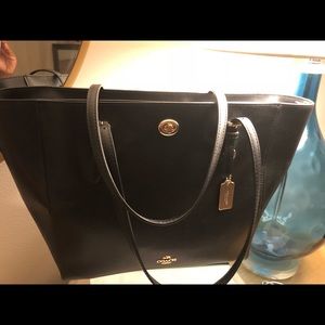 Black leather Coach tote bag